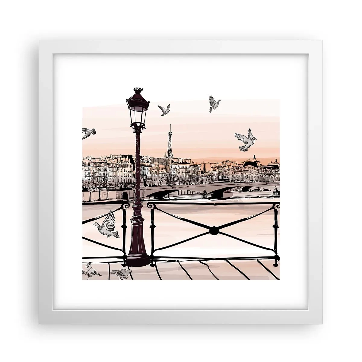 Plagát v bielom ráme - Nad strechami Paríža - 30x30 cm