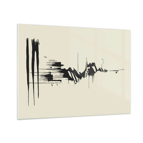 Obraz na skle - Čierne dynamické čiary a škvrny na svetlom pozadí v abstraktnom štýle. - 70x50cm - Rýchla abstrakcia - Moderná nástenná dekorácia do obývacej izby a spálne ARTTOR
