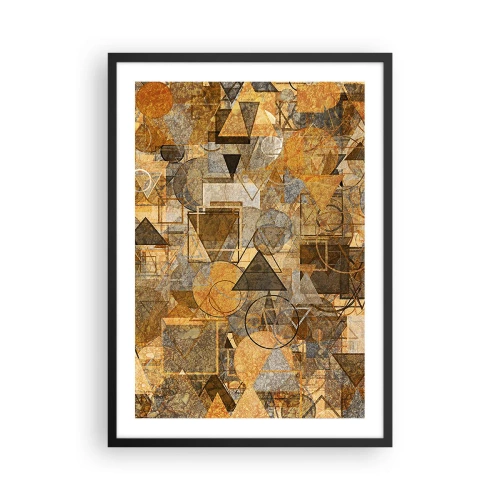 Plagát v čiernom ráme - Zlatá abstraktná geometrická kompozícia - 50x70cm - Svet zachytený do tvaru - Moderná nástenná dekorácia do obývacej izby a spálne ARTTOR