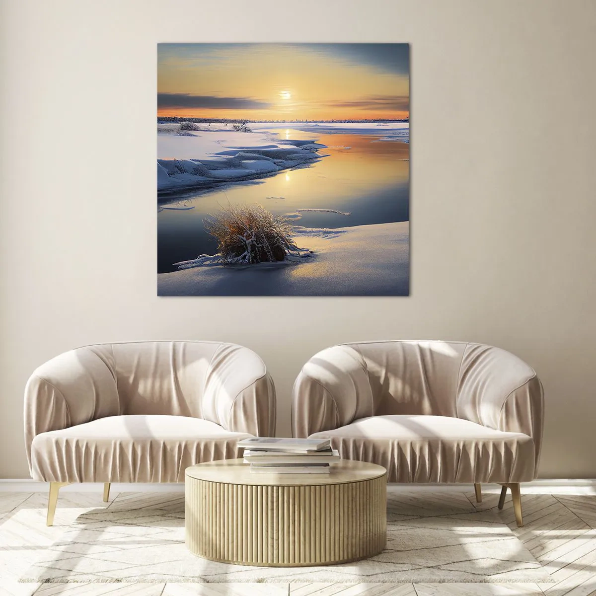 Obraz na skle - Zimný západ slnka - 70x70 cm