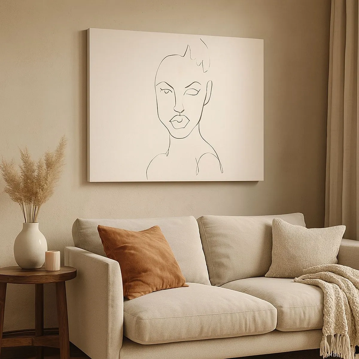 Obraz na plátne - Minimalistický náčrt ženskej tváre - 70x50cm - Obrys zmyselnosti - Moderná nástenná dekorácia do obývacej izby a spálne ARTTOR