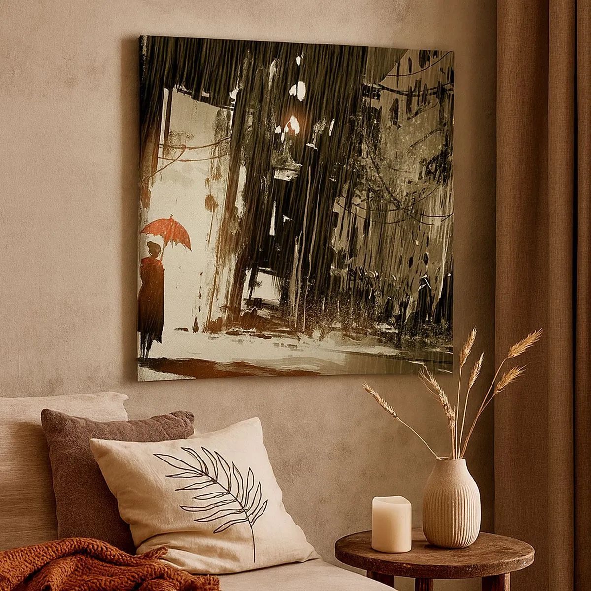 Obraz na plátne - Poézia červeného dáždnika - 30x30 cm