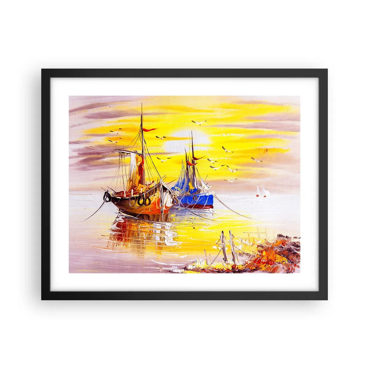 Plagát v čiernom ráme - Zaslúžený odpočinok v prístave - 50x40 cm