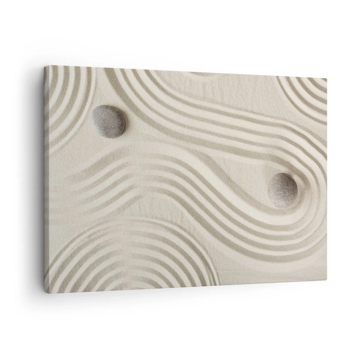 Obraz na plátne - Minimalistický zenový dizajn s pieskom a kameňmi - 70x50cm - Dotyk tepla - Moderná nástenná dekorácia do obývacej izby a spálne ARTTOR