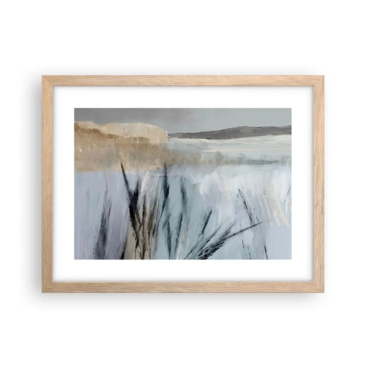 Plagát v ráme zo svetlého duba - Zimné polia - 40x30 cm
