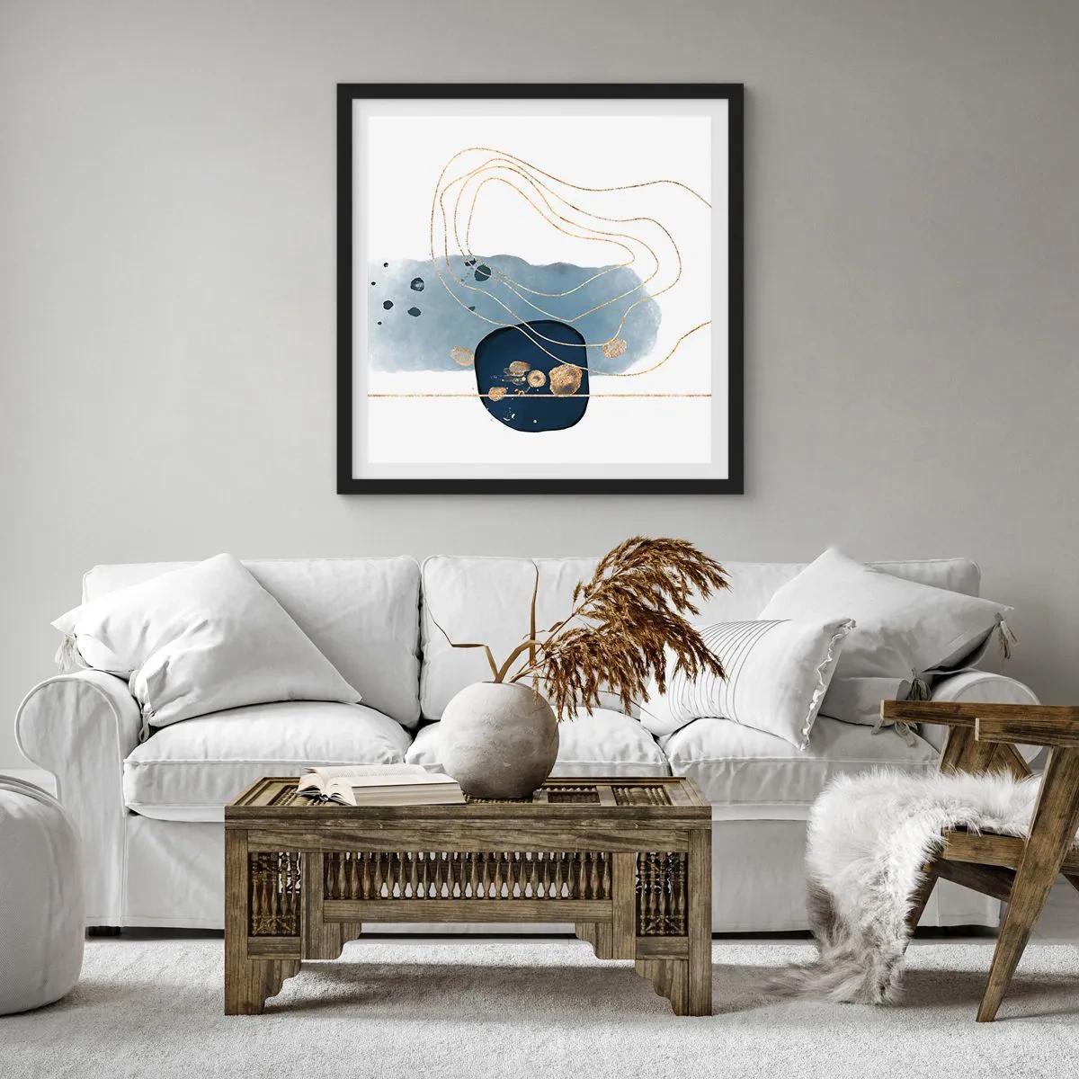 Plagát v čiernom ráme - Modro-zlatá fantázia - 60x60 cm