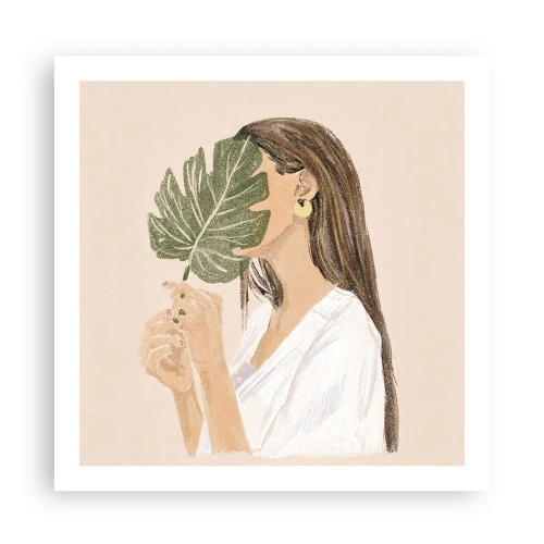 Plagát - Tajomný portrét s vejárom - 60x60 cm