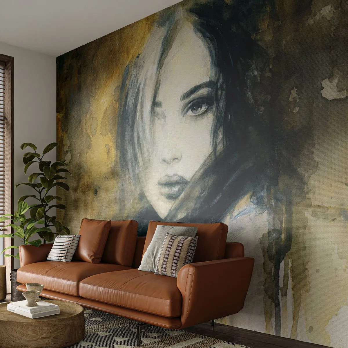 Fototapeta Standard Eco - Portrét ženy v odtieňoch sépie a čiernej - 100x70cm - viac nevinná alebo zmyselná? - Moderná nástenná dekorácia do obývacej izby a spálne ARTTOR