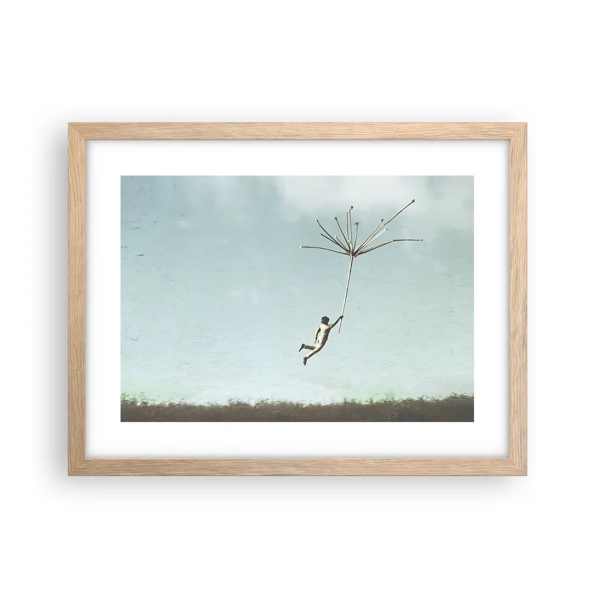 Plagát v ráme zo svetlého duba - Lietajúca púpava - 40x30 cm