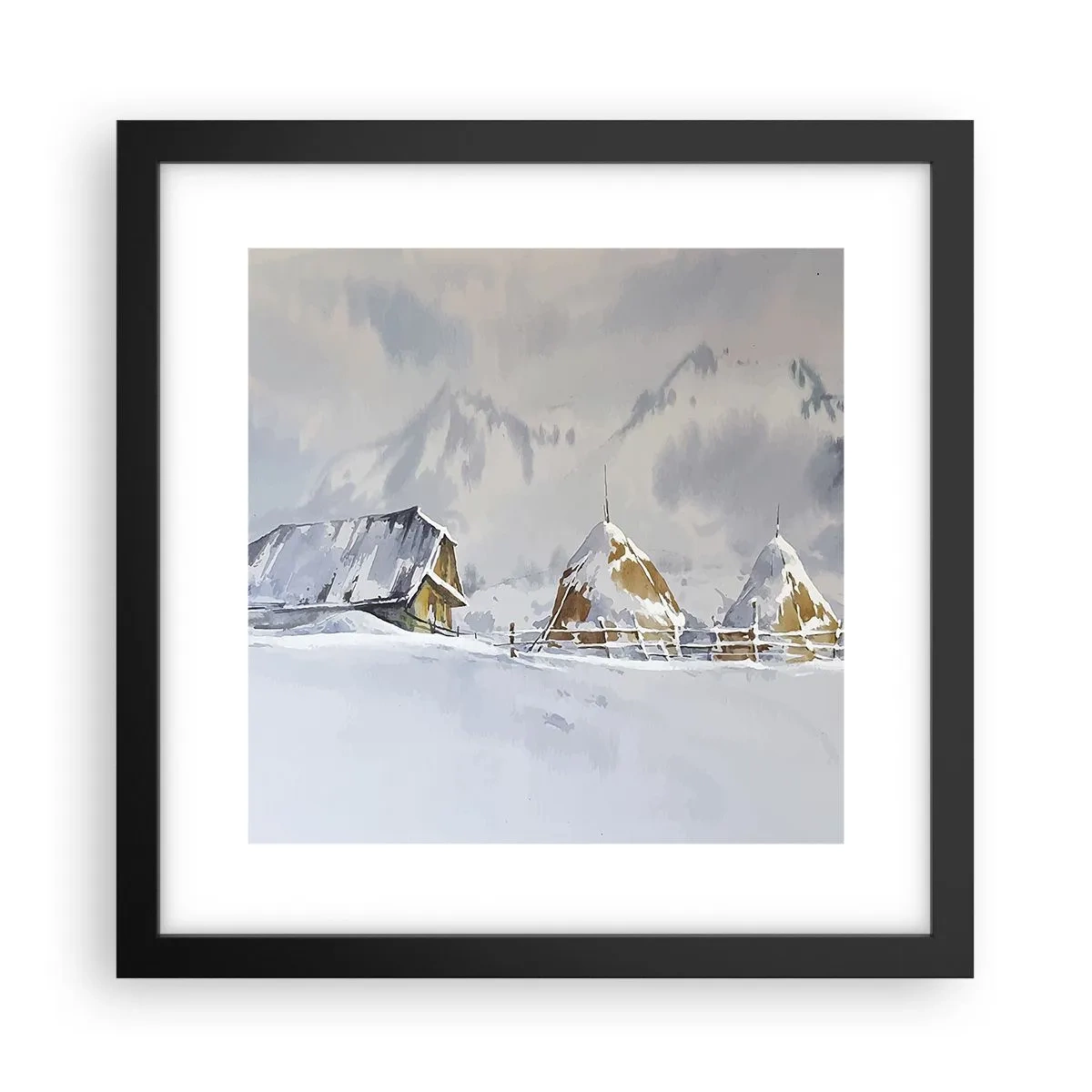 Plagát v čiernom ráme - V zasneženom údolí - 30x30 cm