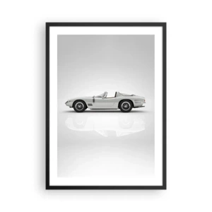 Plagát v čiernom ráme - Klasický biely kabriolet na neutrálnom pozadí - 50x70cm - Prísľub zábavy - Moderná nástenná dekorácia do obývacej izby a spálne ARTTOR