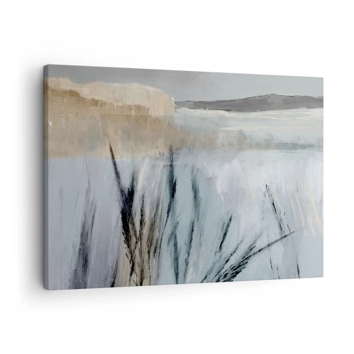 Obraz na plátne - Malebná zimná krajina s poľami a trávami - 70x50cm - Zimné polia - Moderná nástenná dekorácia do obývacej izby a spálne ARTTOR