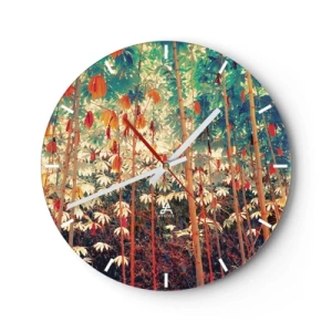 Nástenné hodiny - Farebný bambusový les v teplom svetle - 30x30cm - Tajný život listov - Moderná nástenná dekorácia do obývacej izby, kuchyne a spálne ARTTOR