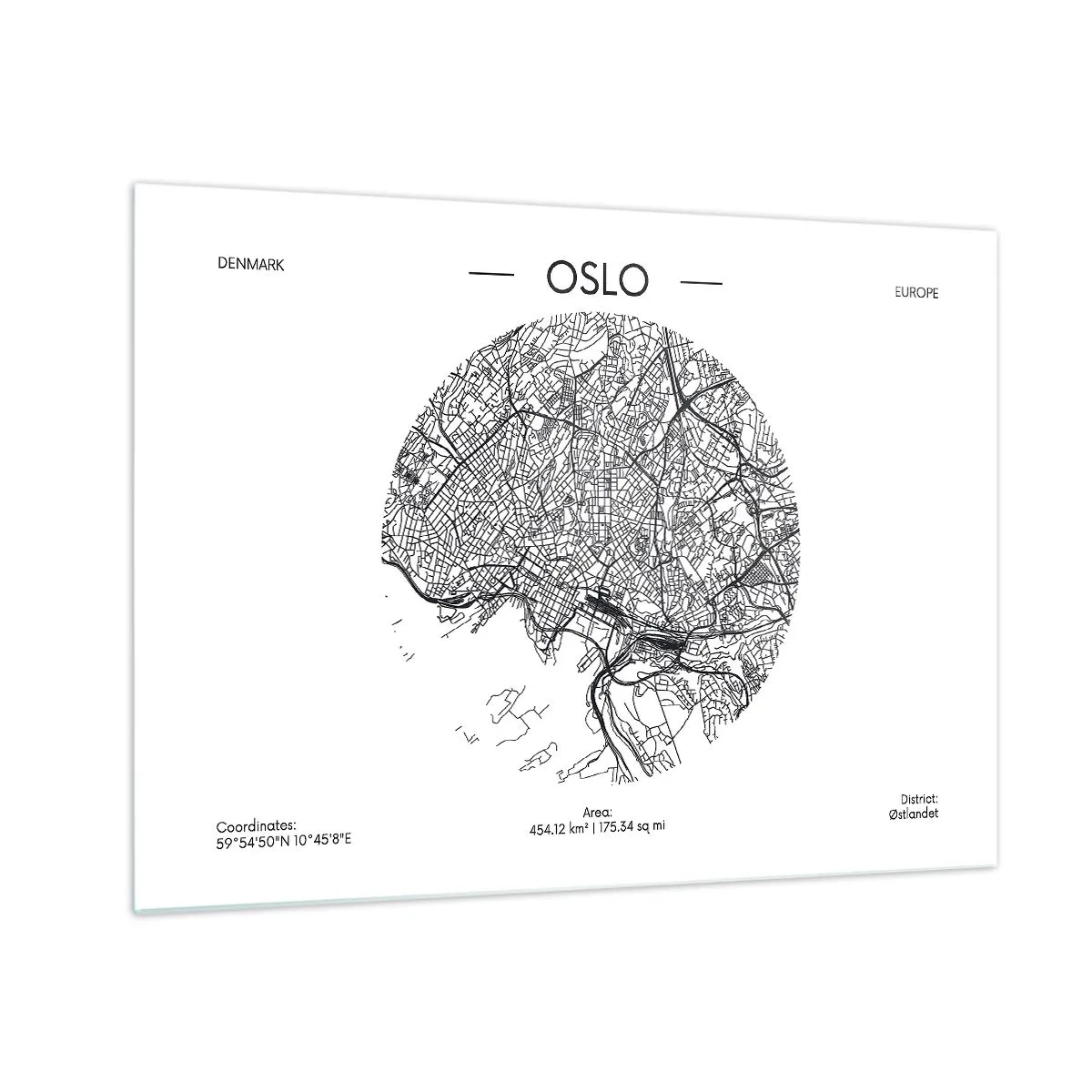 Obraz na skle - Mapa mesta Oslo v čiernobielom grafickom štýle - 70x50cm - Anatómia Osla - Moderná nástenná dekorácia do obývacej izby a spálne ARTTOR