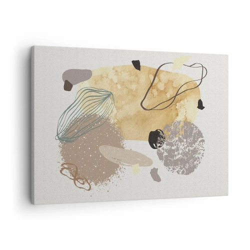 Obraz na plátne - Kompozícia abstraktných tvarov v béžovej a žltej farbe. - 70x50cm - Abstraktná slivka - Moderná nástenná dekorácia do obývacej izby a spálne ARTTOR