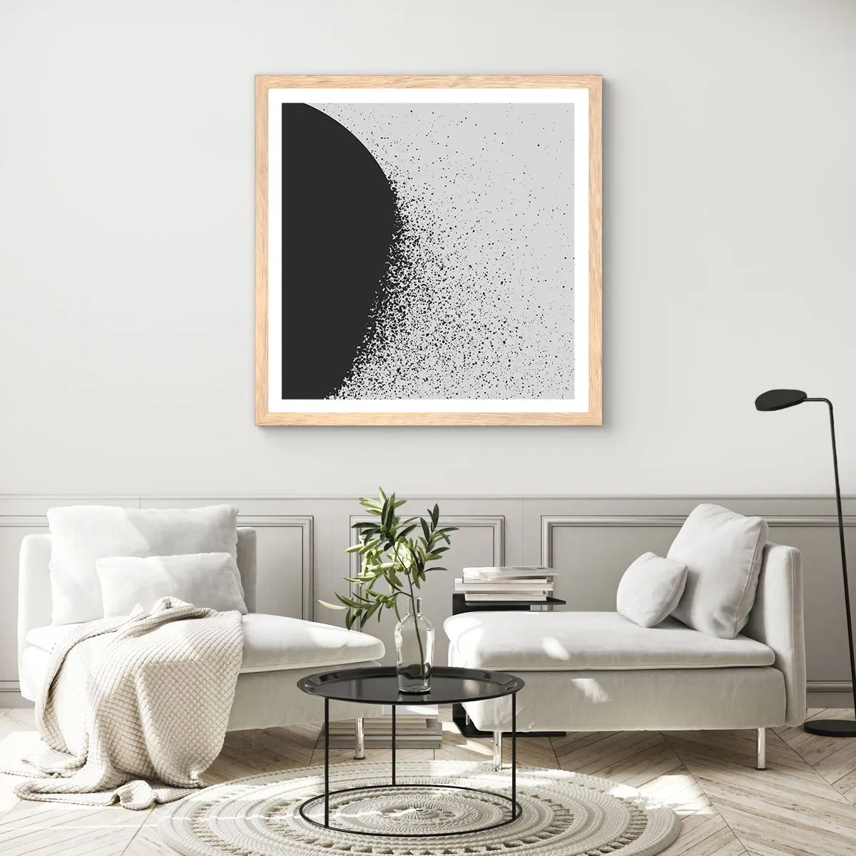 Plagát v ráme zo svetlého duba - Pohyb častíc - 40x40 cm