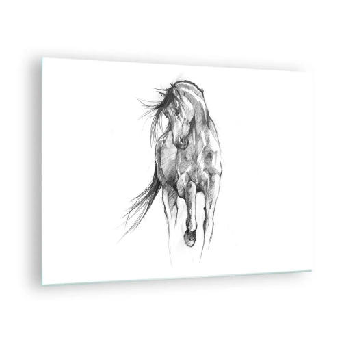 Obraz na skle - Náčrt cválajúceho koňa v minimalistickom štýle - 70x50cm - V ladnom kluse - Moderná nástenná dekorácia do obývacej izby a spálne ARTTOR