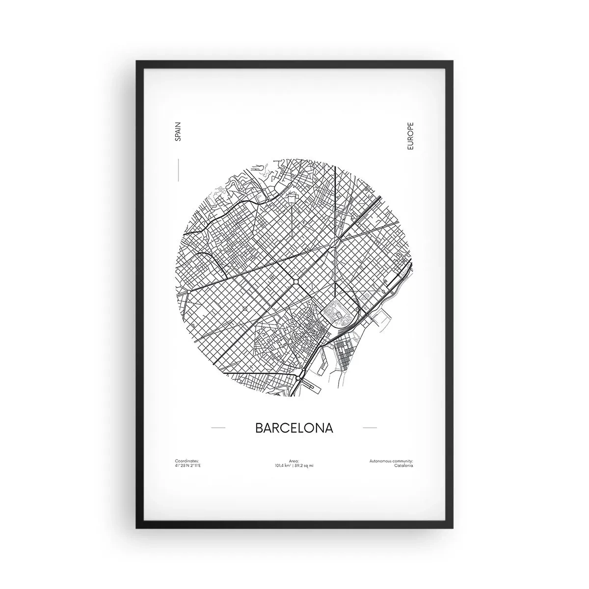 Plagát v čiernom ráme - Anatómia Barcelony - 61x91 cm