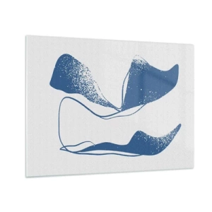 Obraz na skle - Tmavomodré abstraktné tvary pripomínajúce krídla - 70x50cm - Okrídlená abstrakcia - Moderná nástenná dekorácia do obývacej izby a spálne ARTTOR