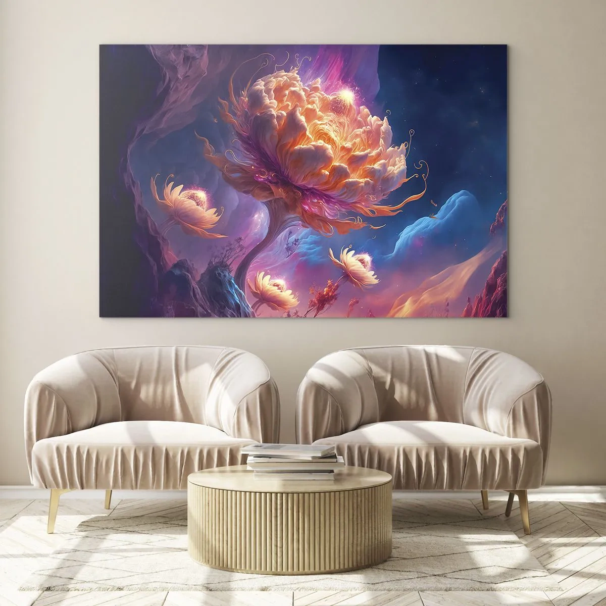 Obraz na skle - Fantastický kvet plávajúci v kozmickom prostredí - 70x50cm - Iný svet - Moderná nástenná dekorácia do obývacej izby a spálne ARTTOR