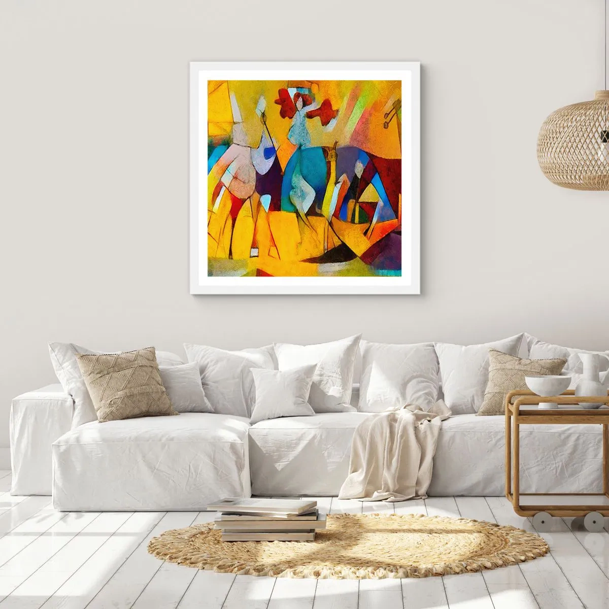 Plagát v bielom ráme - Slnko - život - radosť - 60x60 cm