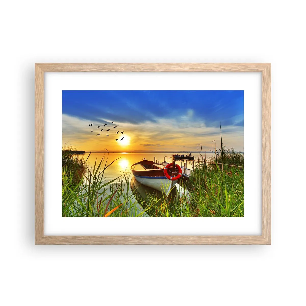 Plagát v ráme zo svetlého duba - Kormorány už odlietajú - 40x30 cm