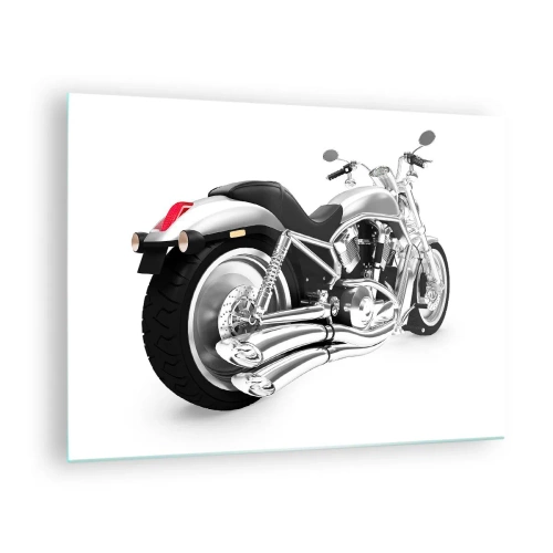 Obraz na skle - Chrómovaný motocykel v modernom štýle na bielom pozadí - 70x50cm - Sny zberateľov - Moderná nástenná dekorácia do obývacej izby a spálne ARTTOR