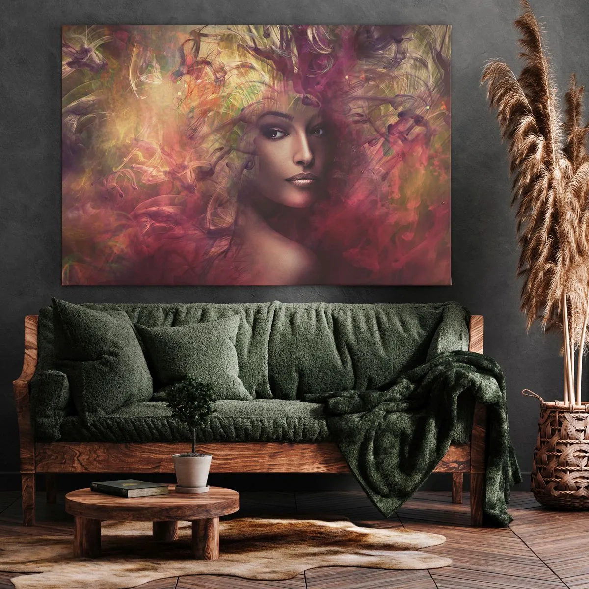 Obraz na plátne - Žena v abstraktných farbách vytvára dynamické pozadie - 70x50cm - Tu som! - Moderná nástenná dekorácia do obývacej izby a spálne ARTTOR