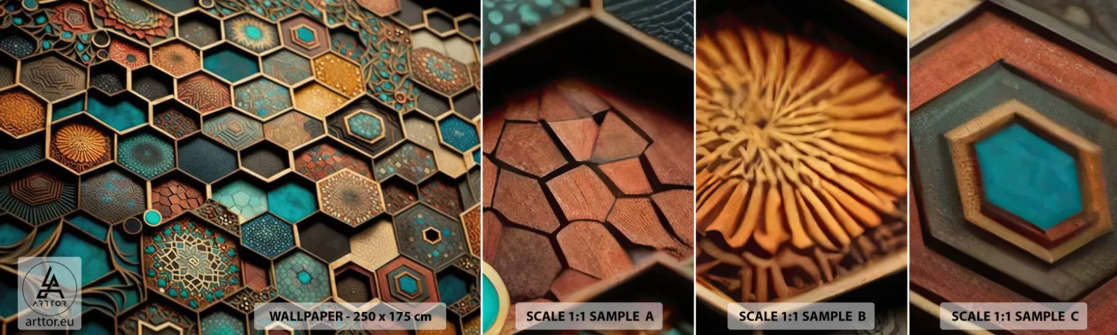 Vzorka samolepiacej fototapety Deluxe Sticker - Arabské ornamenty – variácia - Kocka, Mozaika, Vzor - 100x30 cm