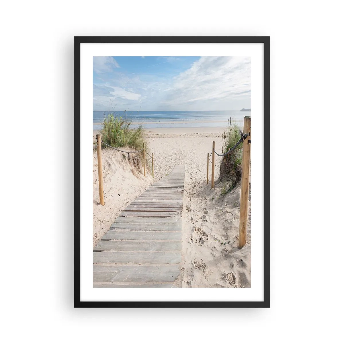 Plagát v čiernom ráme - Cesta k pláži s výhľadom na more - 50x70cm - Až oko dovidí - Moderná nástenná dekorácia do obývacej izby a spálne ARTTOR