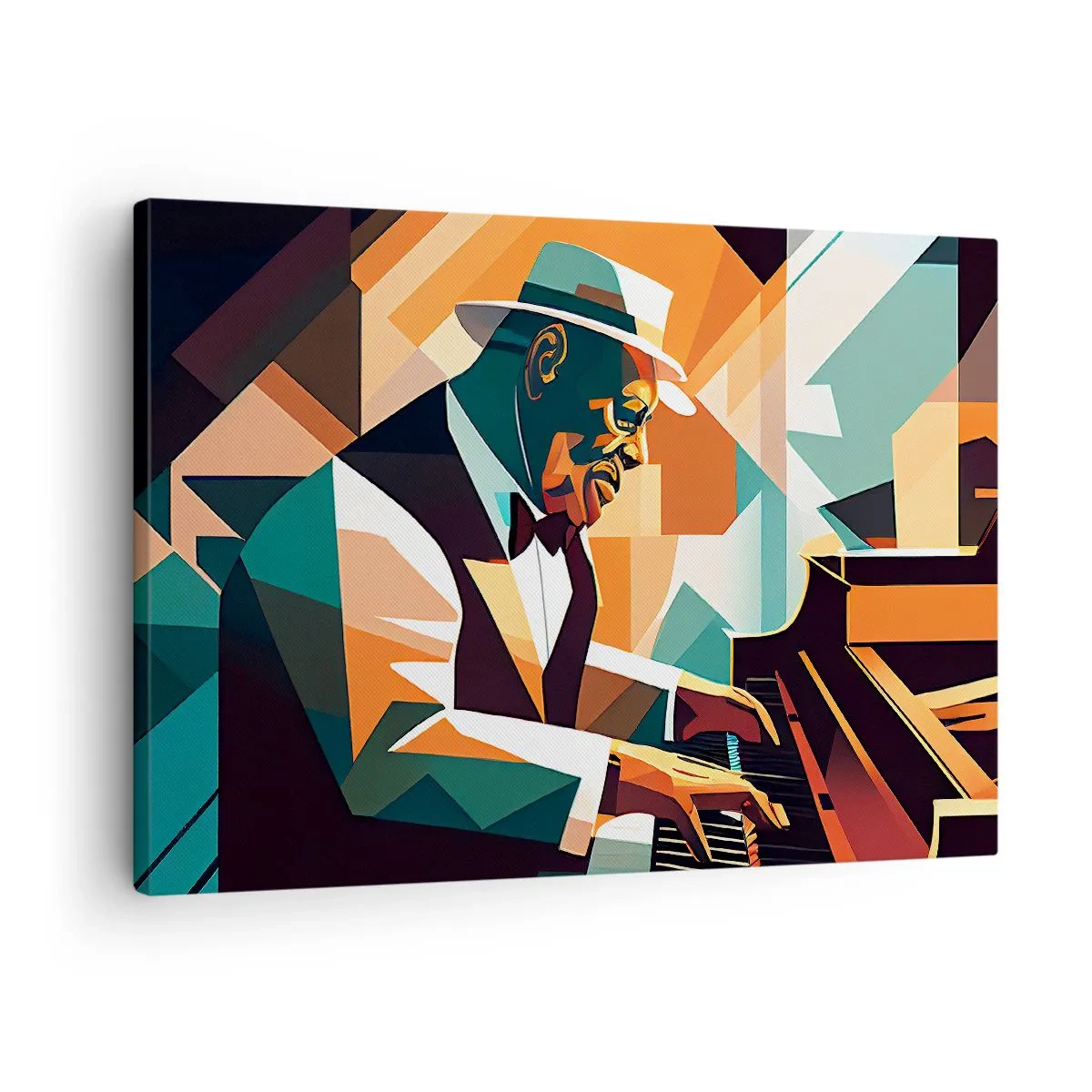 Obraz na plátne - Abstraktný hudobník hrajúci na klavíri v teplých farbách. - 70x50cm - Celý tento jazz - Moderná nástenná dekorácia do obývacej izby a spálne ARTTOR