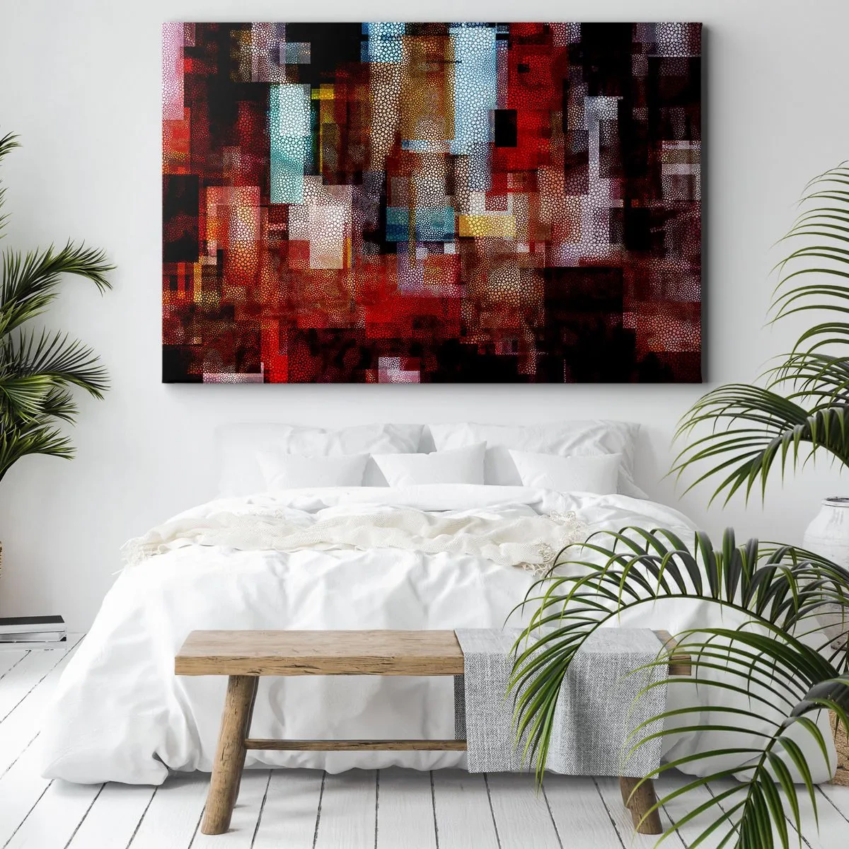 Obraz na plátne - Geometrická abstrakcia v intenzívnych odtieňoch červenej - 70x50cm - Chaos a zmätok - Moderná nástenná dekorácia do obývacej izby a spálne ARTTOR