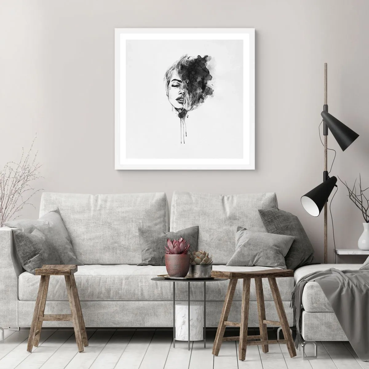 Plagát v bielom ráme - O čom sníva dievča - 60x60 cm