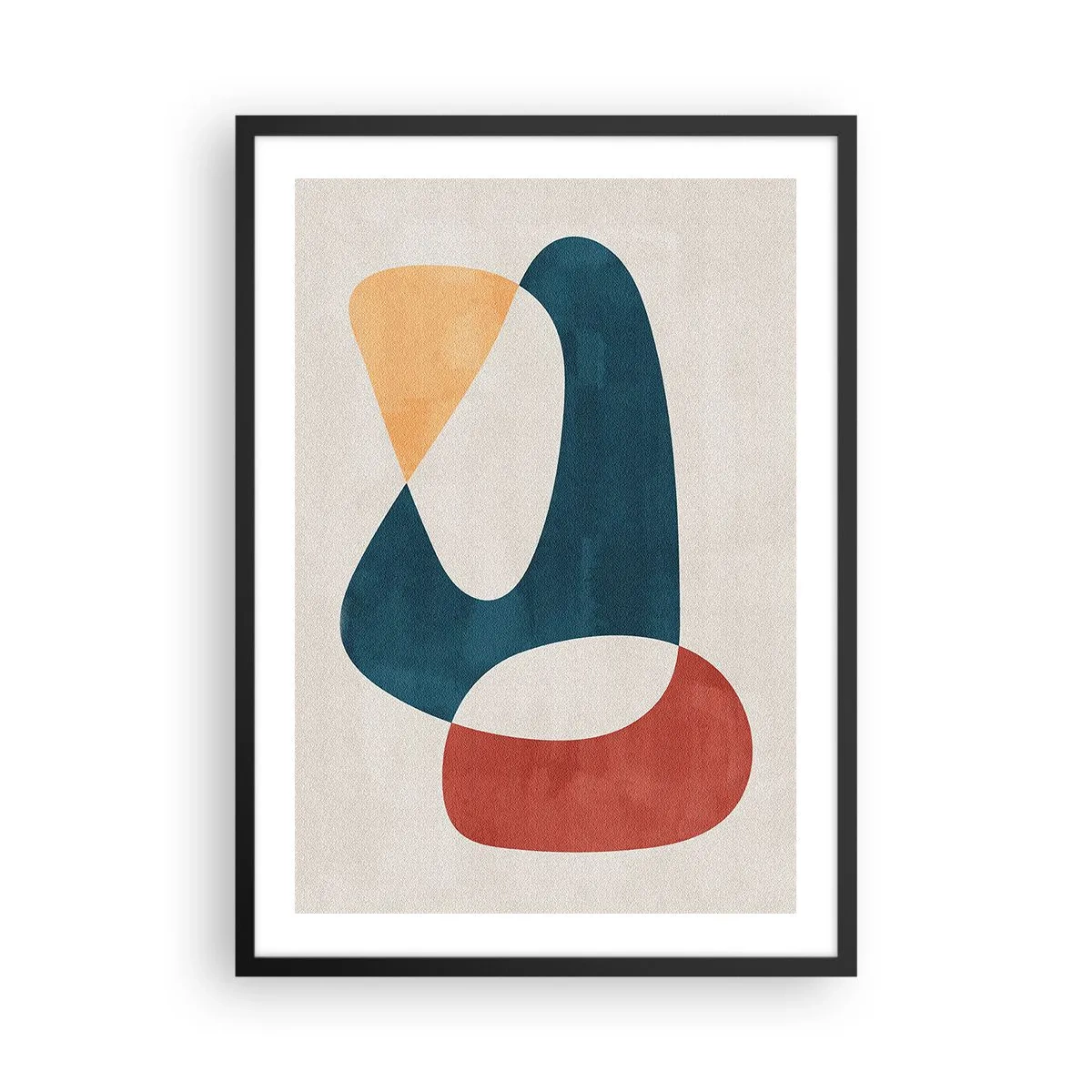 Plagát v čiernom ráme - Abstraktná kompozícia geometrických tvarov v teplých farbách. - 50x70cm - Vplyvy a metamorfózy - Moderná nástenná dekorácia do obývacej izby a spálne ARTTOR