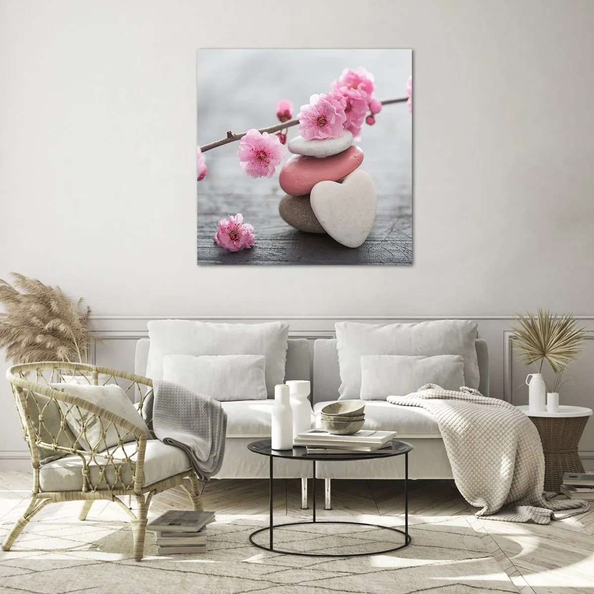 Obraz na skle - Blaženosť s višňovým kvetom - 60x60 cm