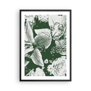 Plagát v čiernom ráme - Botanická ilustrácia kvetov a listov v kontrastných farbách - 50x70cm - Kytica – svet zelene - Moderná nástenná dekorácia do obývacej izby a spálne ARTTOR