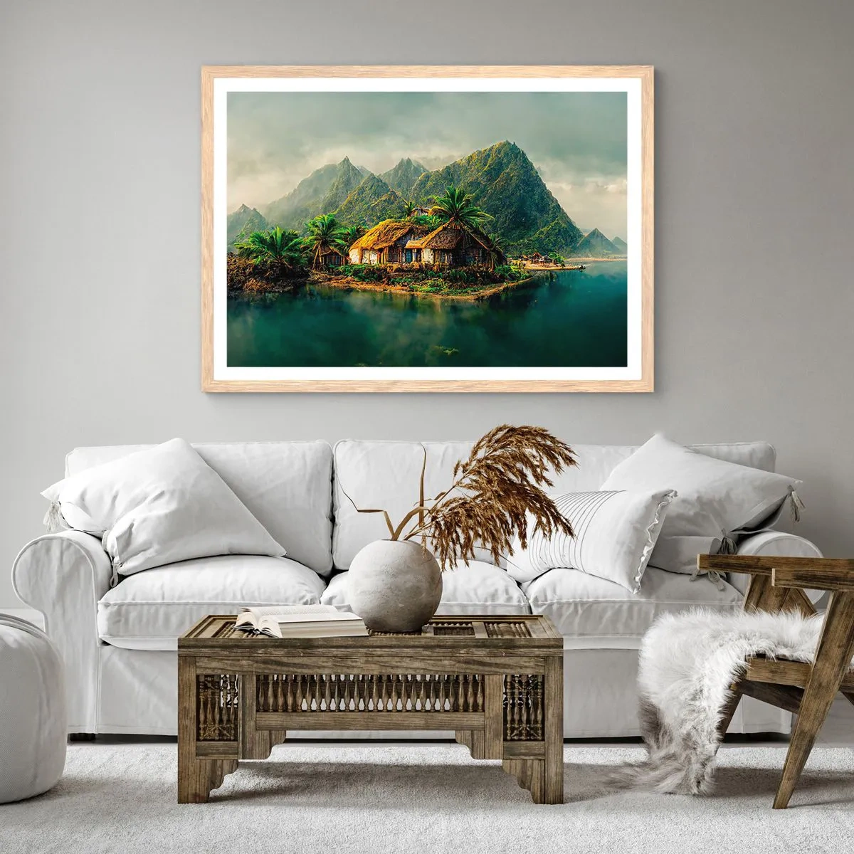 Plagát v ráme zo svetlého duba - Tropický raj - 70x50 cm