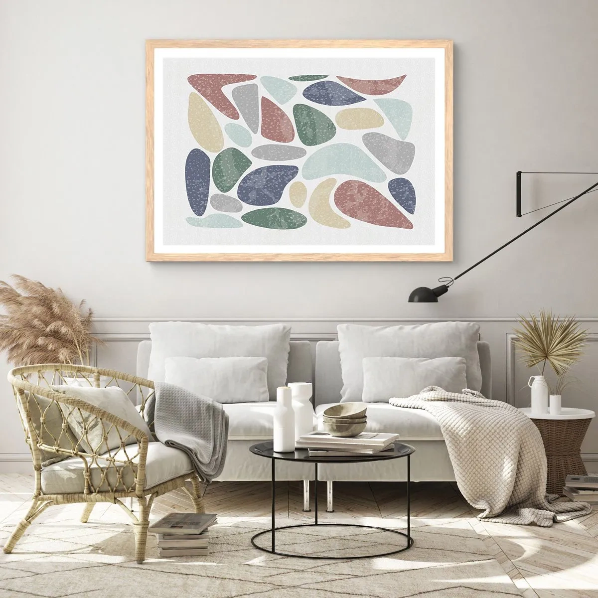 Plagát v ráme zo svetlého duba - Mozaika práškových farieb - 70x50 cm