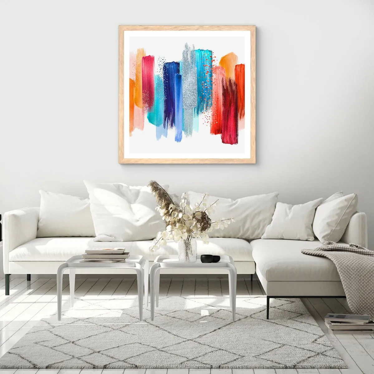 Plagát v ráme zo svetlého duba - Hore a dole - 30x30 cm