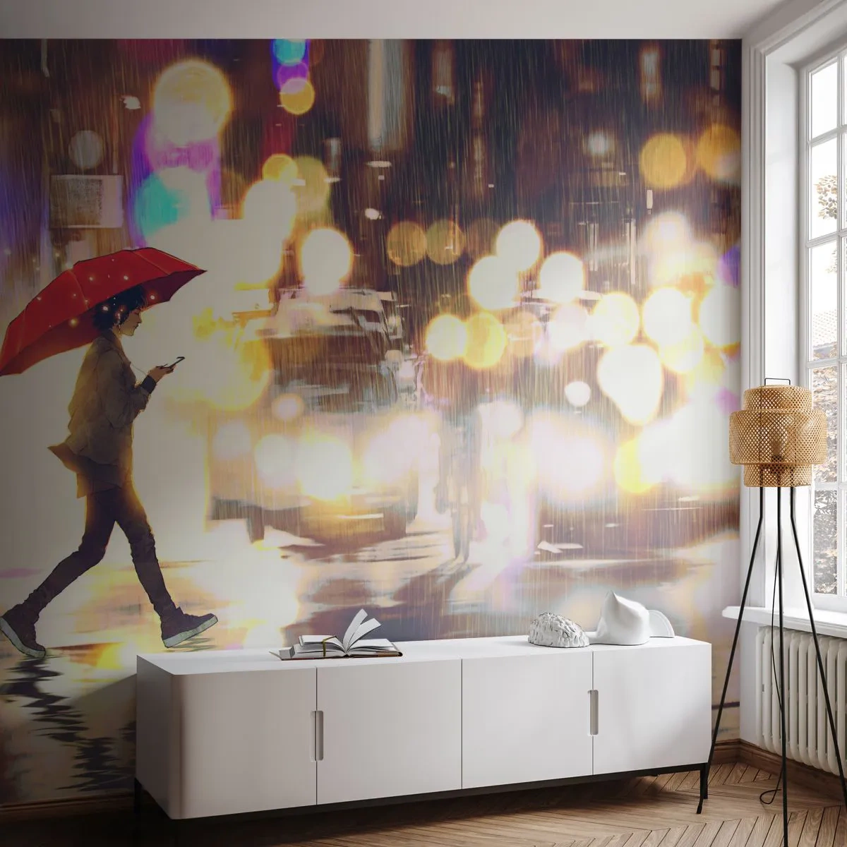 Fototapeta Premium Canvas - A predsa slnečná - Mesto, Prechádzka v daždi, Dáždnik - 200x140 cm