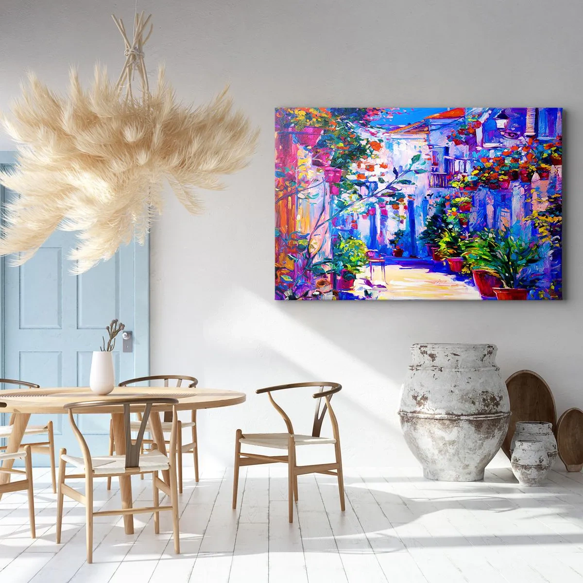 Obraz na plátne - Farebná ulica plná kvetov - 70x50cm - Impresia - talianska ulička - Moderná nástenná dekorácia do obývacej izby a spálne ARTTOR