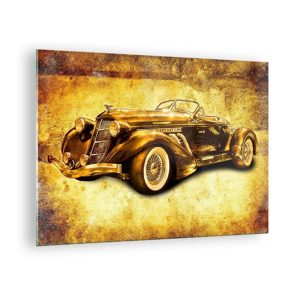 Obraz na skle - Veteránsky kabriolet na vintage pozadí - 70x50cm - Elita elít - Moderná nástenná dekorácia do obývacej izby a spálne ARTTOR