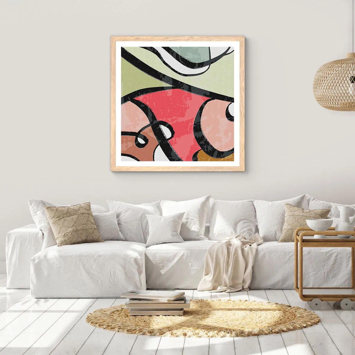 Plagát v ráme zo svetlého duba - Piruety uprostred farieb - 60x60 cm