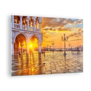 Obraz na skle - Východ slnka nad arkádami a námestím - 70x50cm - Kde sú všetci? - Moderná nástenná dekorácia do obývacej izby a spálne ARTTOR