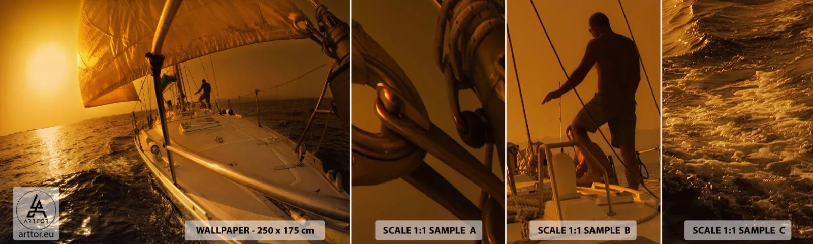 Vzorka Fototapeta Standard Eco - Zlatý večer po viacfarebnom dni - Námorné štúdiá, Plachetnica, Cestuje - 100x30 cm
