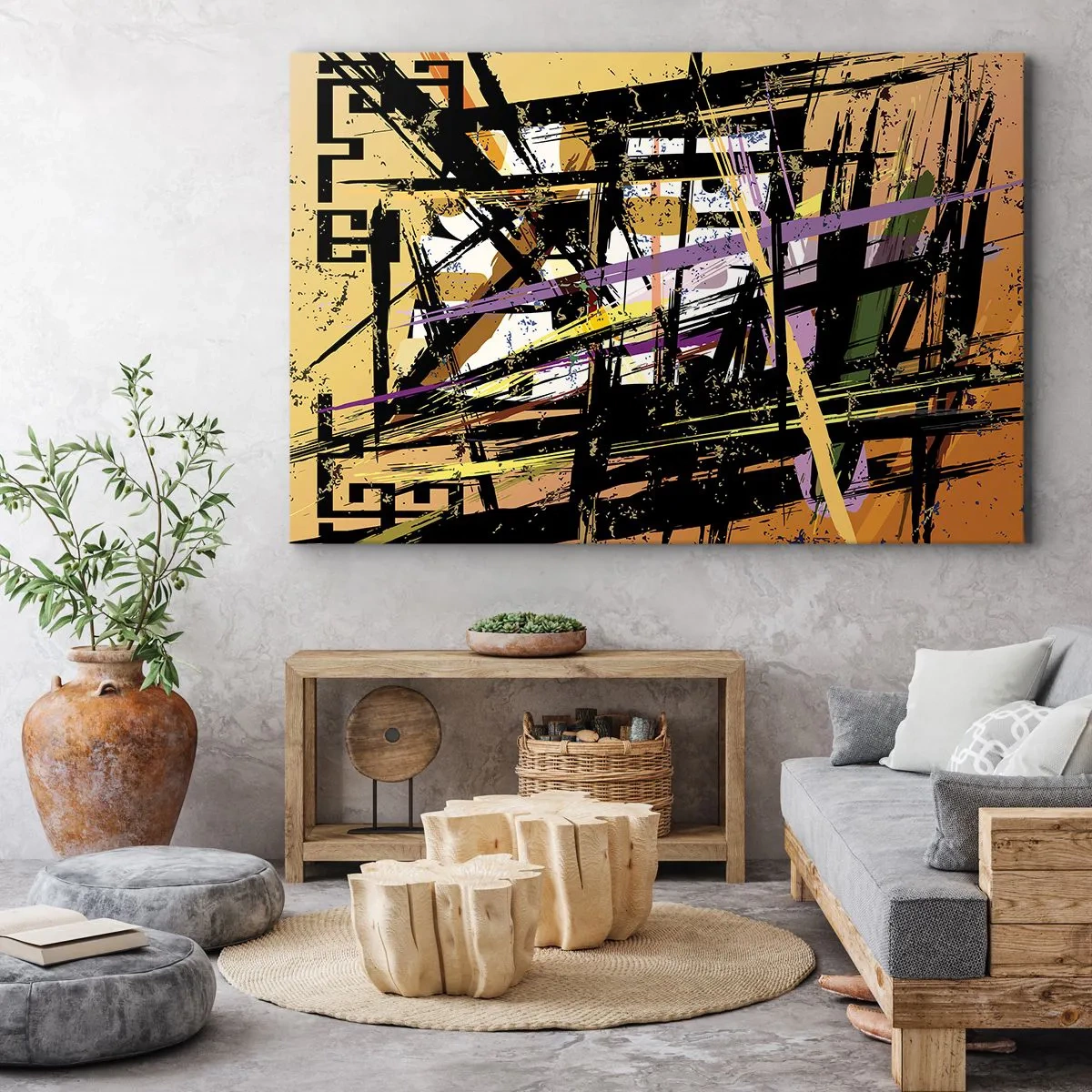 Obraz na plátne - Abstraktné čiary a tvary na béžovom pozadí - 70x50cm - Ostrý rez - Moderná nástenná dekorácia do obývacej izby a spálne ARTTOR