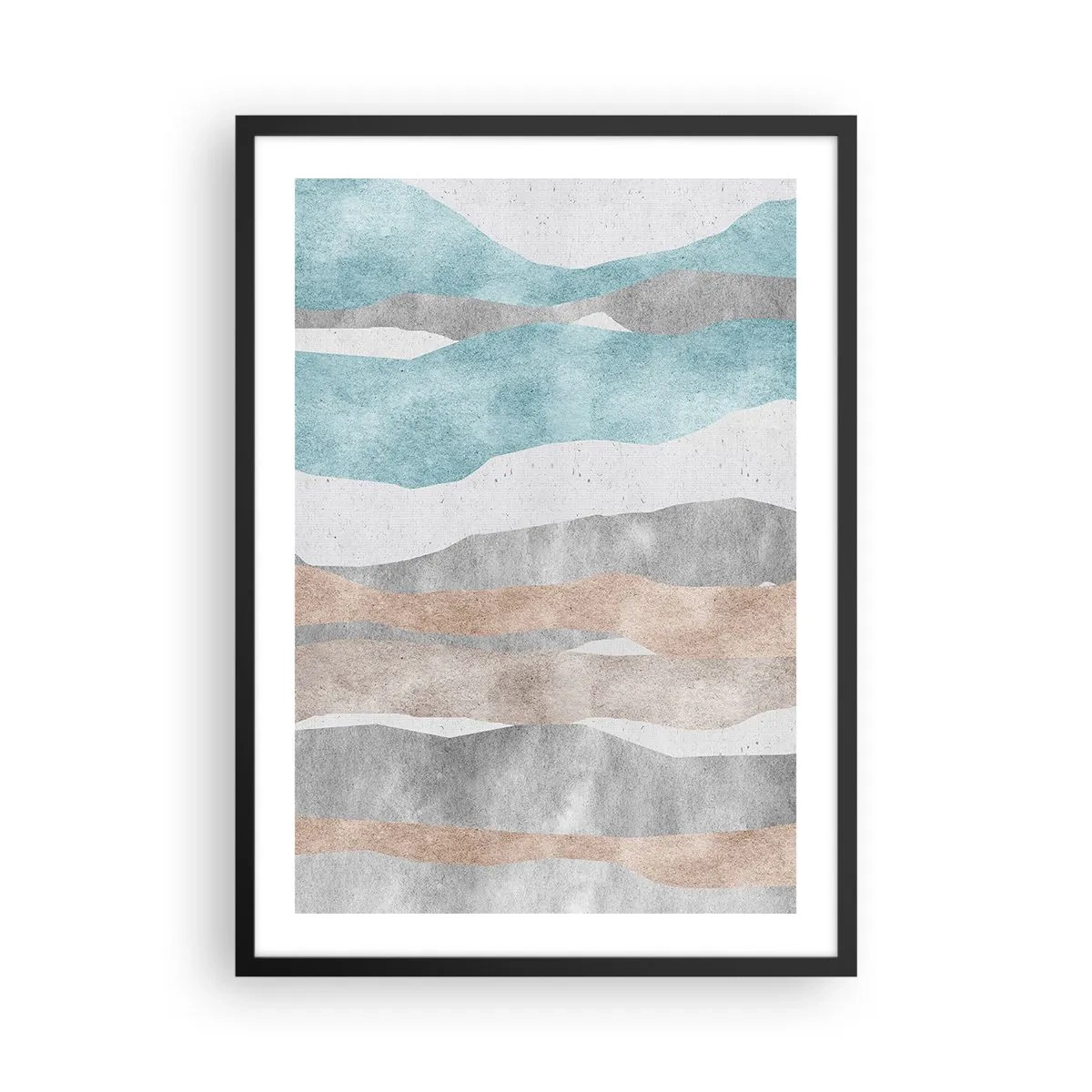 Plagát v čiernom ráme - Minimalistické vlny v odtieňoch modrej a béžovej - 50x70cm - Štúdia blízkosti - Moderná nástenná dekorácia do obývacej izby a spálne ARTTOR