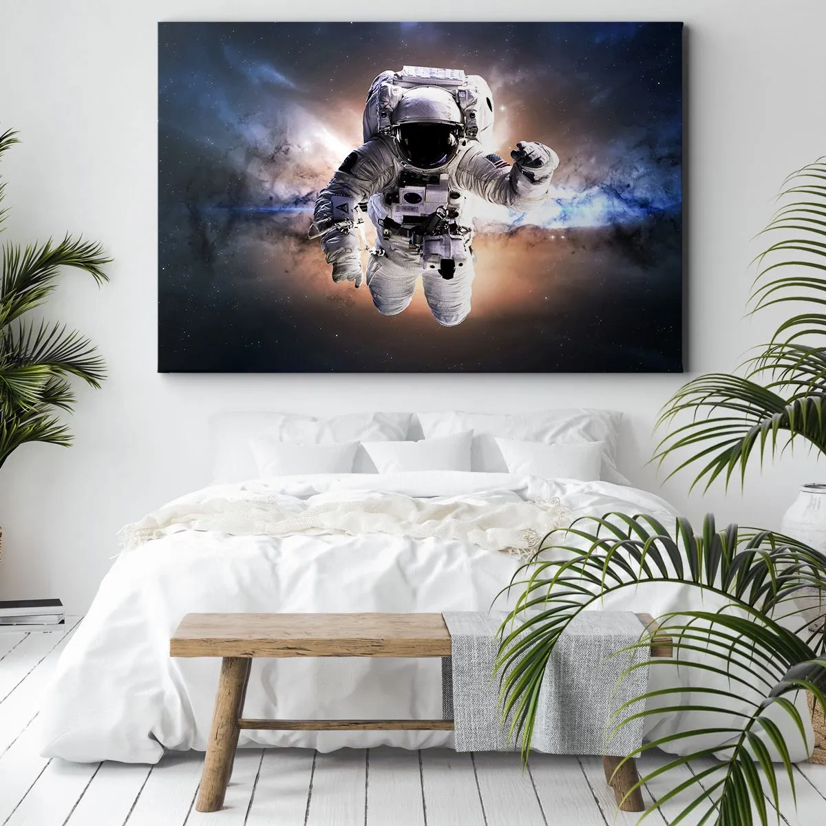 Obraz na plátne - Astronaut vo vesmíre - 70x50cm - Pozdravy z vesmíru - Moderná nástenná dekorácia do obývacej izby a spálne ARTTOR