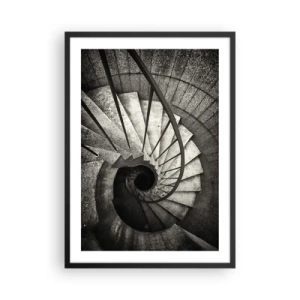 Plagát v čiernom ráme - Čiernobiela fotografia točitého schodiska zhora - 50x70cm - Hore po schodoch, dole po schodoch - Moderná nástenná dekorácia do obývacej izby a spálne ARTTOR