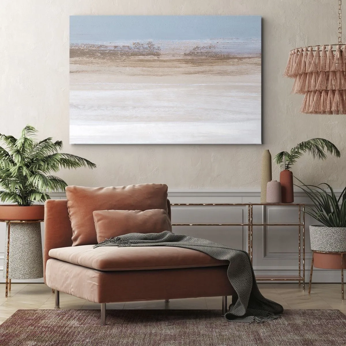 Obraz na plátne - Jemná krajina v pastelových odtieňoch modrej a béžovej - 70x50cm - Dvojznačná krajina - Moderná nástenná dekorácia do obývacej izby a spálne ARTTOR